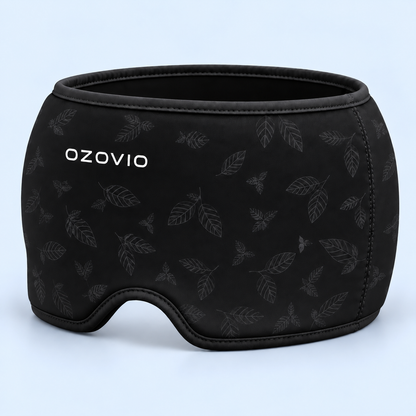 Masque anti-migraine OZOVIO en noir, avec l'imprimé feuilles ton sur ton